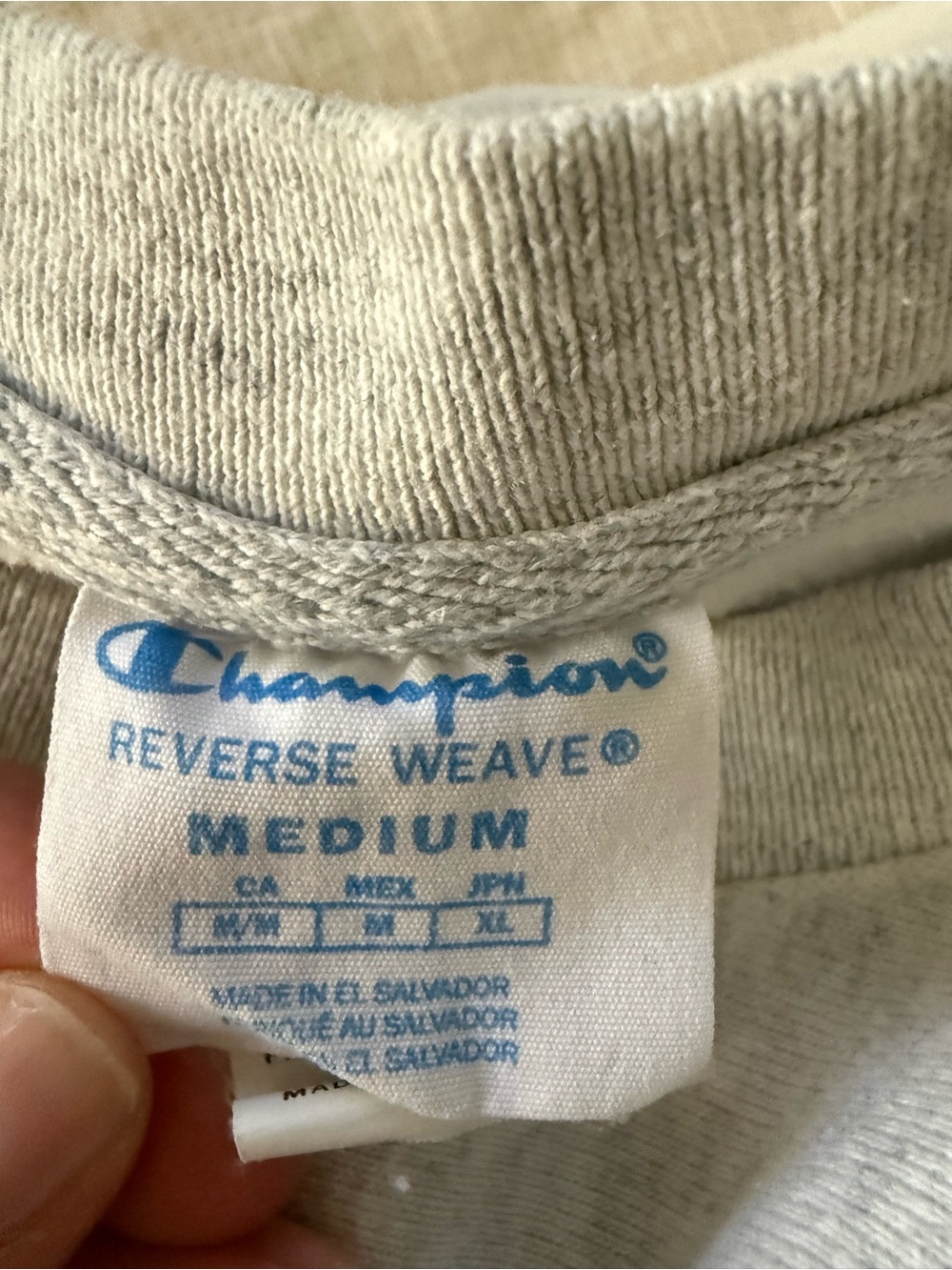 Champion Gray Crewneck Sweatshirt with Navy University Lettering - Picture 2 of 2